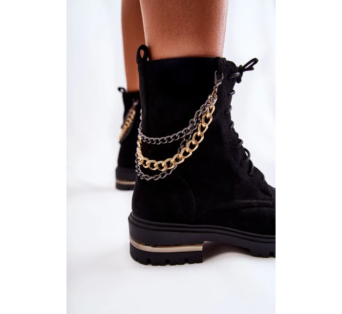 Semišové teplé kozačky s řetízkem Černá Sorita