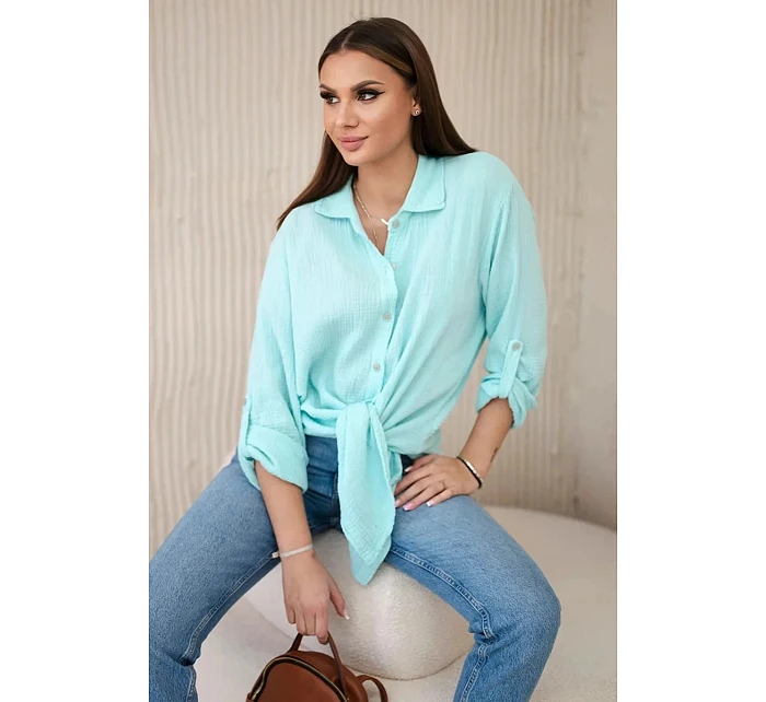 Bavlněná mušelínová košile Art208 tyrkysová - Kesi
