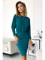 Dámské žebrované šaty v mořské barvě se stahovacími lemy na rukávech model 17913674 - numoco