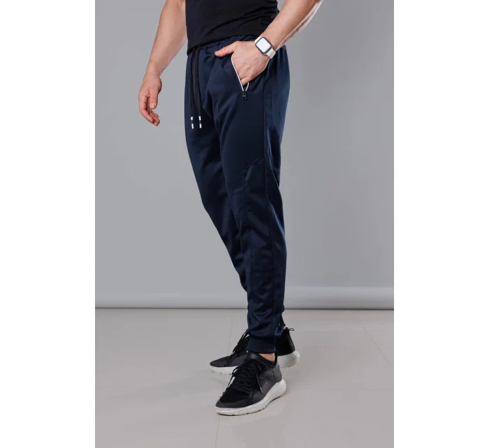 Tmavě modré pánské teplákové kalhoty se stahovacími lemy (8K167) Tmavě modré pánské teplákové kalhoty se stahovacími lemy (8K167)