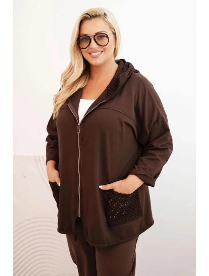 Dámská mikina Plus Size bavlněná oversize s dlouhým rukávem hnědá
