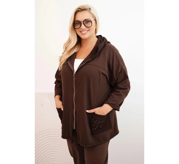 Dámská mikina Plus Size bavlněná oversize s dlouhým rukávem hnědá