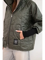 Dámská jarní prošívaná bunda s ozdobnou ražbou a zipem khaki