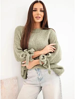 Dámský oversize svetr se zavazováním u rukávů khaki Dámský oversize svetr se zavazováním u rukávů khaki