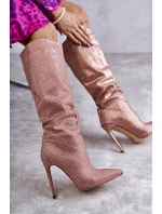 Módní kozačky na vysokém podpatku s kubickými zirkony model 21596914 - Boto