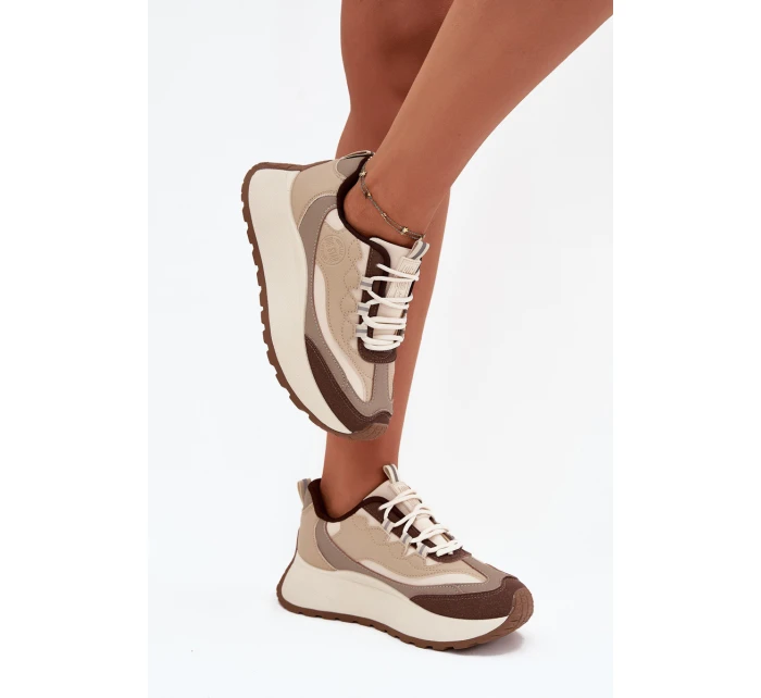 Dámské sneakers na platformě Big Star SS274002 HI-POLY SYSTEM Béžové Dámské sneakers na platformě Big Star SS274002 HI-POLY SYSTEM Béžové