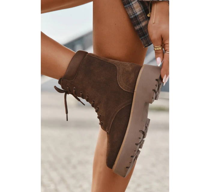 Semišové dámské workery s šněrováním Big Star model 21708627 hnědé - Big Star Shoes