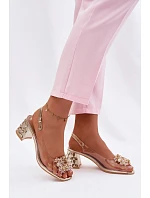 Průhledné sandály na podpatku s krystaly model 22102733 Zlaté - VINCEZA Průhledné sandály na podpatku s krystaly model 22102733 Zlaté - VINCEZA