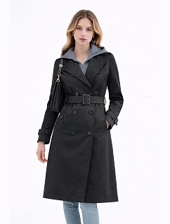 Klasyczny trencz z odpinanym kapturem Goodlookin czarny (T2-2252#-1)