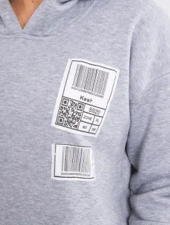 Mikina s kapucí a nášivkami šedá