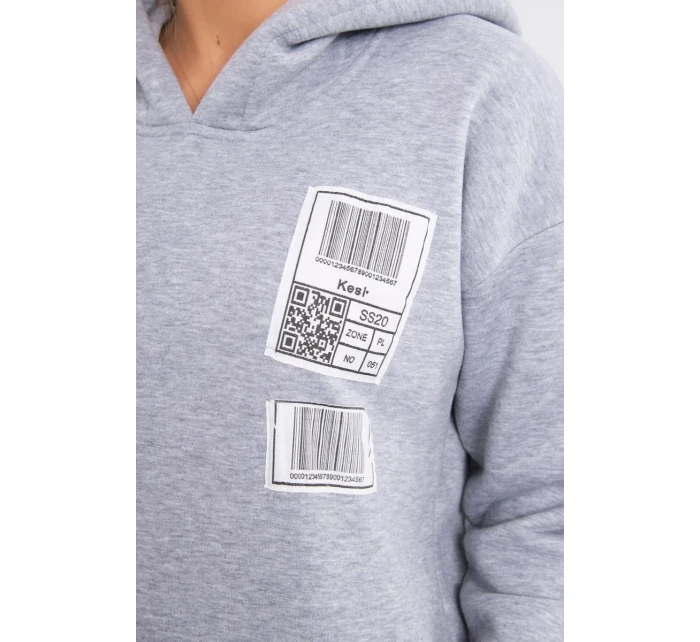Mikina s kapucí a nášivkami šedá