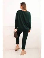 Dámský souprava z viskózy s prošívanou mikinou a kalhotami tmavě zelený