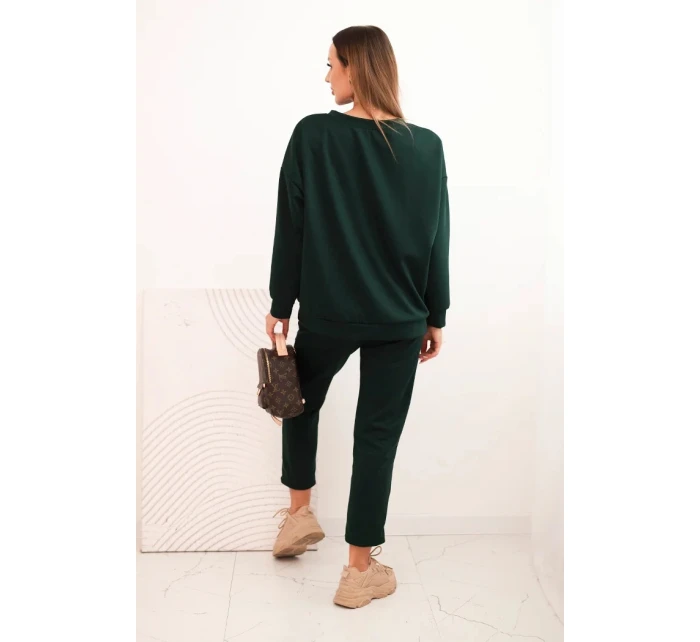 Dámský souprava z viskózy s prošívanou mikinou a kalhotami tmavě zelený