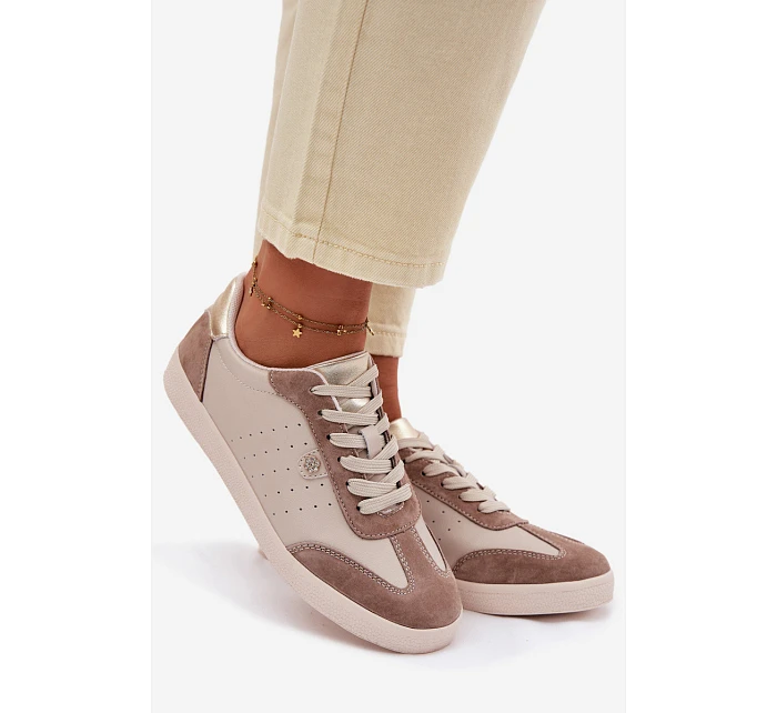 Dámské tenisky z přírodní kůže model 22101249 Béžové - S.Barski Dámské tenisky z přírodní kůže model 22101249 Béžové - S.Barski