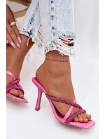 Dámské lodičky na jehlovém podpatku s pásky a kamínky fuchsiové model 22103243 - Boto Dámské lodičky na jehlovém podpatku s pásky a kamínky fuchsiové model 22103243 - Boto