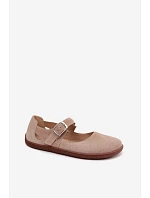 Kožené semišové baleríny Barefoot s páskem model 22125873 béžové - Zazoo