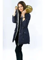 Tmavě modro-šedá oboustranná dámská zimní bunda s kapucí (w213)