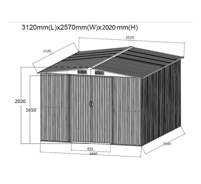 KOVOVÝ ZAHRADNÍ DOMEK NA NÁŘADÍ 312X257X202CM