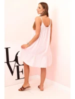 Dámské mušelínové šaty s ramínky a volánem pudrově růžová