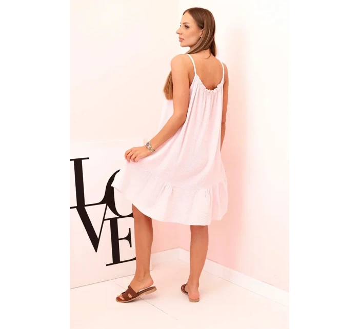 Dámské mušelínové šaty s ramínky a volánem pudrově růžová
