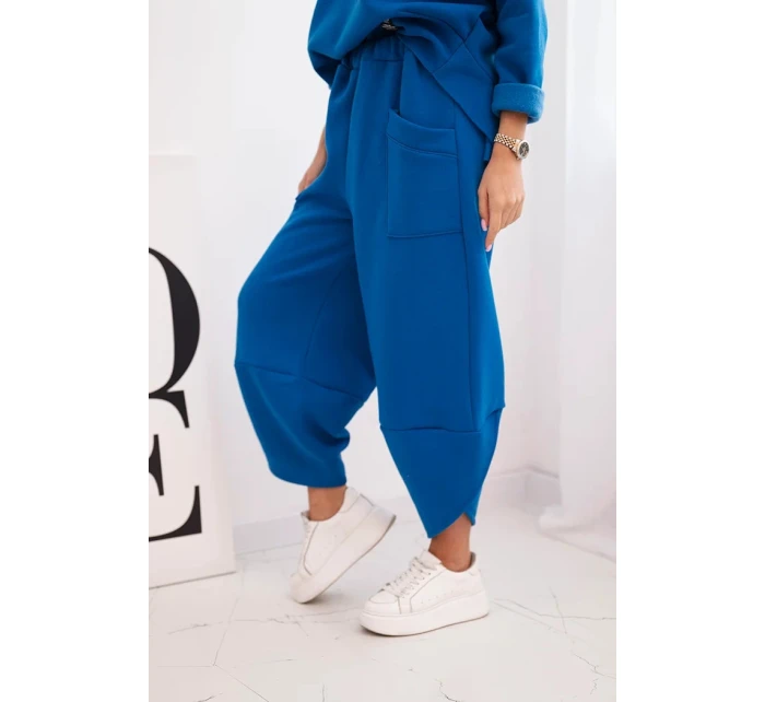 Dámská souprava z hrubšího materiálu se širokými nohavicemi chabrový Dámská souprava z hrubšího materiálu se širokými nohavicemi chabrový