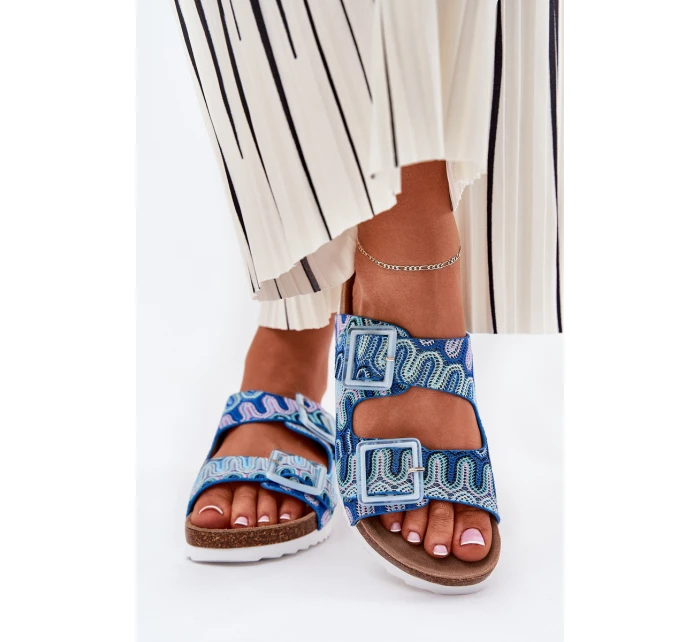 Dámské Pantofle S Přezkami A Leskem S.Barski RB51-006 Modré