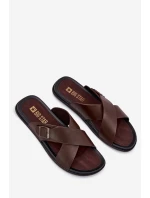 Kožené Pánské Pantofle S Přezkou Big Star model 21693021 Hnědé - Big Star Shoes Kožené Pánské Pantofle S Přezkou Big Star model 21693021 Hnědé - Big Star Shoes