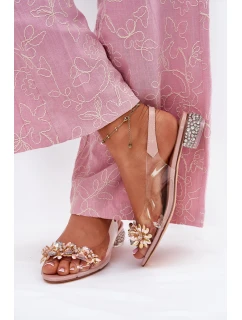 Průhledné sandály na nízkém podpatku se zdobením D&A MR51-709 růžové