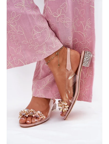 Průhledné sandály na nízkém podpatku se zdobením D&A MR51-709 růžové