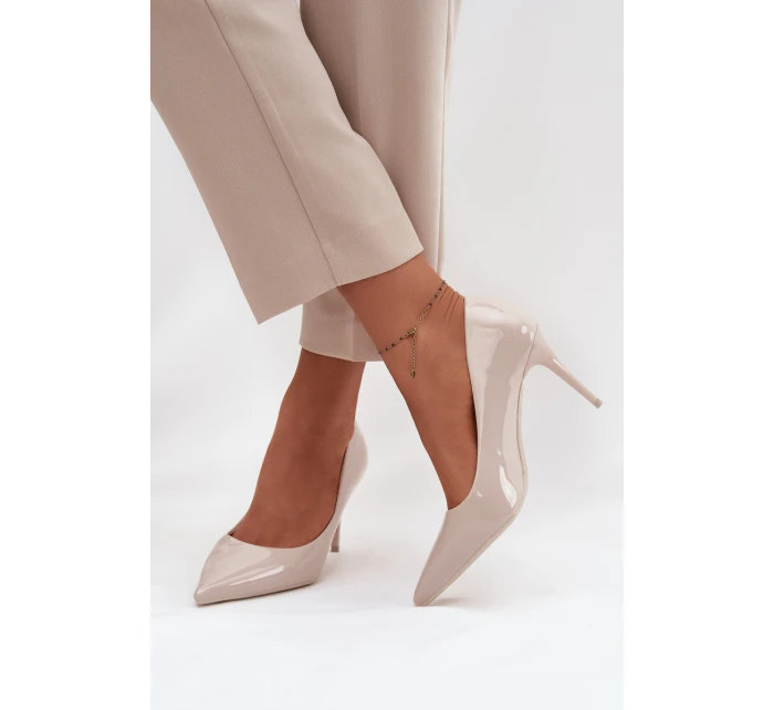 Lakované Eko Kožené Dámské Lodičky Se  Světle Béžové model 21711371 - Boto
