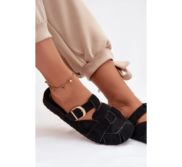 Dámské Mule S Pásky A Zlatou Přezkou Černé Ganelle Dámské Mule S Pásky A Zlatou Přezkou Černé Ganelle