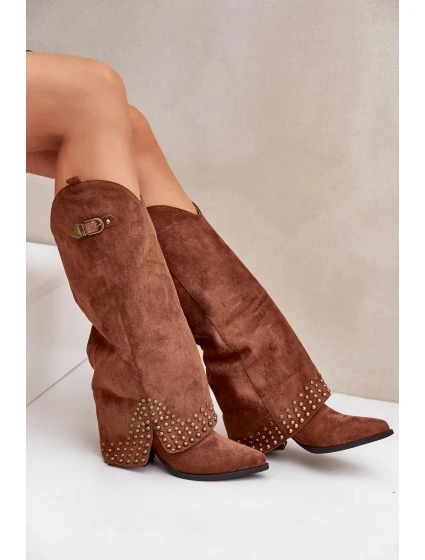 Kozačky s ohrnutým svrškem na podpatku hnědé Iveliri