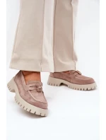 Dámské semišové mokasíny s dekorativní připínkou „Miś“ Vinceza – béžové