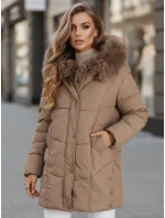 Dámská zimní bunda dlouhá prošívaná s kapucí béžová Dstreet model 21991807 - FashionStreet Dámská zimní bunda dlouhá prošívaná s kapucí béžová Dstreet model 21991807 - FashionStreet