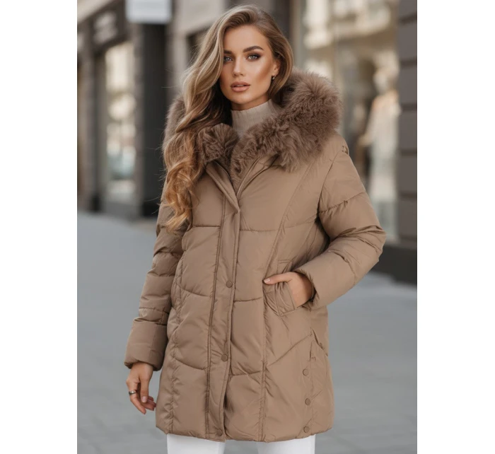Dámská zimní bunda dlouhá prošívaná s kapucí béžová Dstreet model 21991807 - FashionStreet Dámská zimní bunda dlouhá prošívaná s kapucí béžová Dstreet model 21991807 - FashionStreet