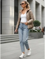 Kurtka damska pikowana lekko ocieplana z kapturem taupe TY5633