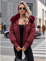 Kurtka damska zimowa pikowana z futerkiem bordowy model 22404716 - FashionStreet