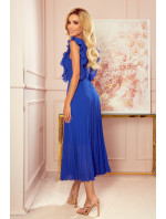 Plisované dámské šaty v chrpové barvě s volánky a dekoltem model 14452667 - numoco