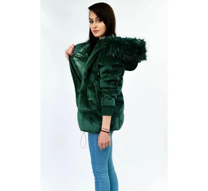 Tmavě zelená dámská bunda s kapucí model 21242242 - Libland