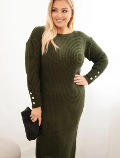 Dámská pletená šaty Plus Size s model 21393352 khaki - K-Fashion