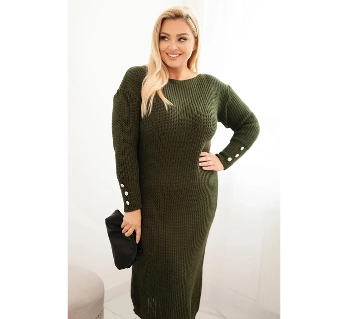 Dámská pletená šaty Plus Size s mohair khaki