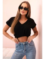 Dámská bavlněná blůza s V výstřihem a krátkým rukávem černá Dámská bavlněná blůza s V výstřihem a krátkým rukávem černá
