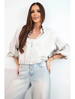 Dámská bavlněná bomber bunda na zip béžová Dámská bavlněná bomber bunda na zip béžová