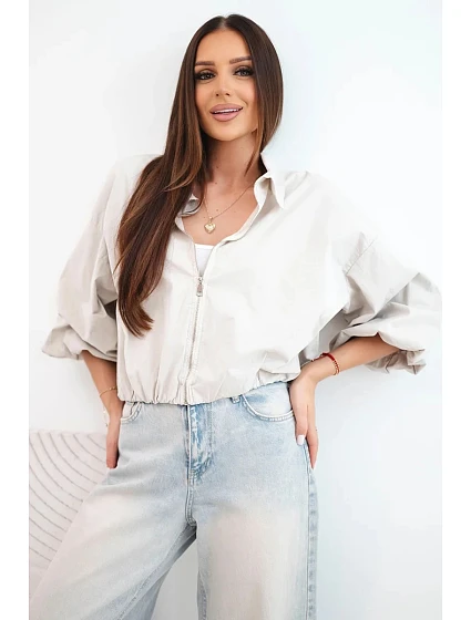 Dámská bavlněná bomber bunda na zip béžová Dámská bavlněná bomber bunda na zip béžová