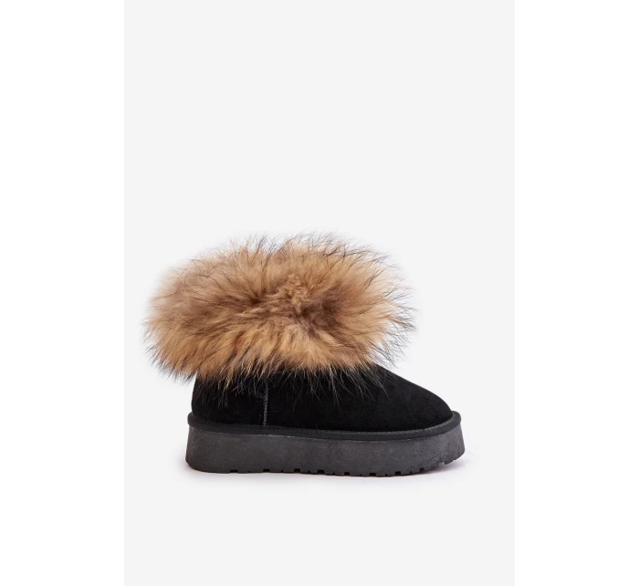 Kožené Sněhové Boty Na Platformě S Kožíškem Černé model 21677876 - Boto