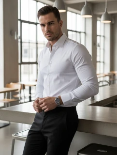 Pánská elegantní hladká bílá košile SLIM FIT FashionStreet DX2617