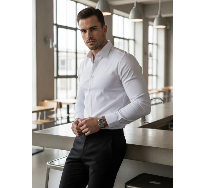 Pánská elegantní hladká bílá košile SLIM FIT FashionStreet DX2617