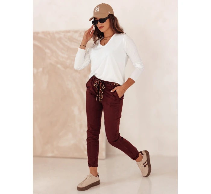 Dámské džínové kalhoty CHARMYOU s páskem vínové FashionStreet UY2271