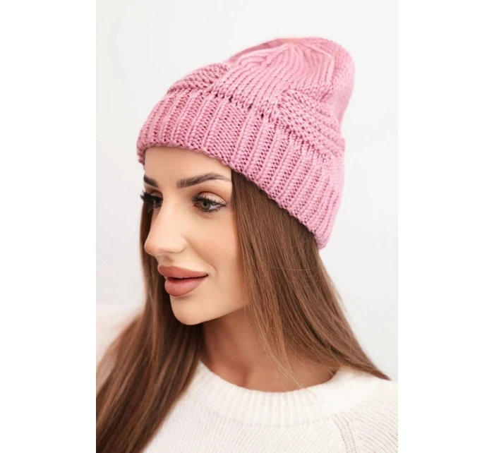 Dámská zimní čepice akrylová s ozdobným pletením K462 světle fialová