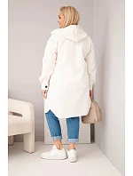 Dámský kabát Plus Size s kapucí model 22136539 na knoflíky světle béžový - K-Fashion Dámský kabát Plus Size s kapucí model 22136539 na knoflíky světle béžový - K-Fashion